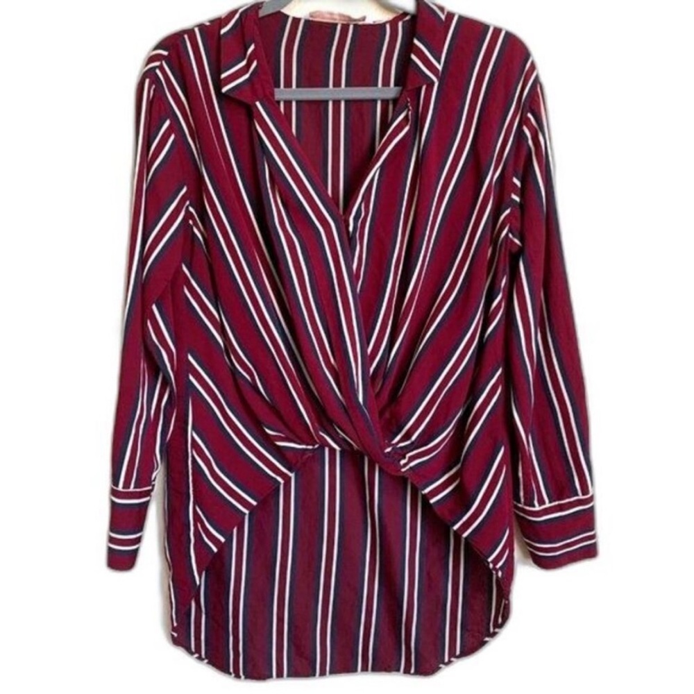 Zara Red Wrap Blouse with Notched Collar and 3/4 Sleeves